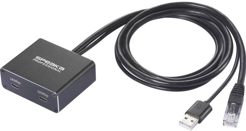 SpeaKa Professional SP-GNS-250 - Netwerkadapter/Hub - Zwart - 1 GBit/s - USB-C, RJ45