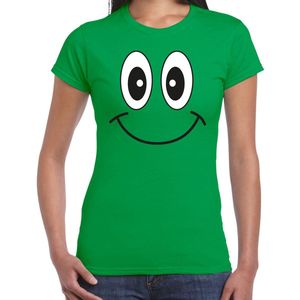 Bellatio Decorations Verkleed T-shirt voor dames - smiley - groen - carnaval - feestkleding XL