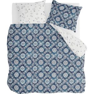 Walra Dekbedovertrek Crossed Flowers - 200x220 - 100% Katoen (BCI) - Blauw / Off White