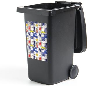 Container sticker Mondriaan - Geel - Rood - Blauw - Wit - 40x60 cm - Kliko sticker