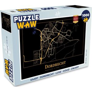 Puzzel Kaart - Dordrecht - Luxe - Goud - Zwart - Legpuzzel - Puzzel 1000 stukjes volwassenen