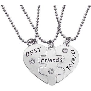 Bixorp Friends BFF Ketting voor 3 met Zilverkleurige Puzzelstukjes ""Best Friends Forever"" - Best Friends Ketting Vriendschap Cadeau voor Drie