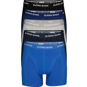 Björn Borg boxershorts Essential (5-pack) - heren boxers normale lengte - zwart - donkerblauw - blauw - kobaltblauw en grijs - Maat: S