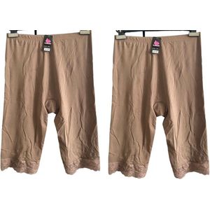 Dames 2-pack boxershort - onderbroek hoge taille lange pijpjes met kant L bruin