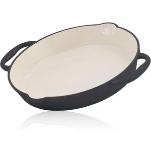 28 cm geëmailleerde gietijzeren braadpan met handgrepen en schenktuiten