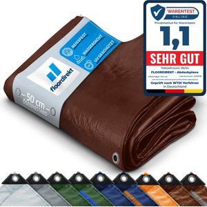 FLOORDIREKT Dekzeil - Stoffen Dekzeil - Beschermhoes - Bootzeil - Tentonderzeil voor Camping & Outdoor - Waterdicht - Met Zeilogen - 140 g/m² - Bruin - 3 x 5 m