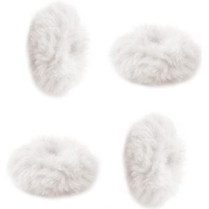 Nordivar - 4 Stuks Pluizig Konijnenbont Haar Scrunchies voor Dames en Meisjes met Fluwelen Haarbanden (Wit)