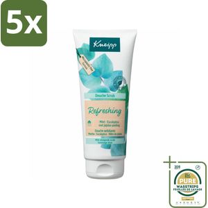 5 x Kneipp - Douche scrub - Refreshing - Mint & Eucalyptus - 200 ml - Grootverpakking - Douche Scrub - Huidverzorging - Exfoliatie - Mint En Eucalyptus - Jojoba Scrub