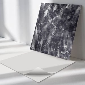 Wallfluent Vinyl Wandpaneel - Marmerpatroon met aderen Wandpaneel PVC - 50 cm x 50 cm - Zwart Vinyl Wandpaneel - Set van 4 - Vierkant Wandbekleding Vinyl - Texturen Wandpaneel - Zelfklevend Wandpaneel - Wandpaneel Keuken en Badkamer