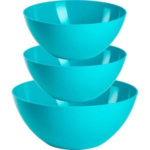 Plasticforte voedsel serveer schalen set - 3x stuks - blauw - kunststof - Dia 23 en 26 cm