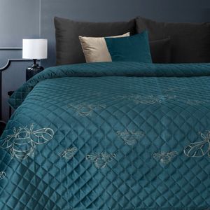 Oneiro’s luxe STELA Type 1 Beddensprei Turquoise - 170x210 cm – bedsprei 2 persoons - beige – beddengoed – slaapkamer – spreien – dekens – wonen – slapen
