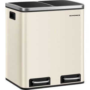 Siganture Home prullenbak - Pedaalemmer 2 vakken 2 x 15 liter - Afvalscheiding 30 Ltr soft close voor gele zakken - organisch afval - zandbeige-zwarte inkt