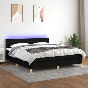 The Living Store Bed - Boxspring 160x200 cm - LED - Zwart - Duurzaam - Verstelbaar hoofdbord - Pocketvering matras - Huidvriendelijk topmatras