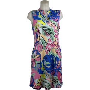 Angelle Milan – Travelkleding voor dames – Mouwloze Blauw/Roze Jurk – Ademend – Kreukherstellend – Duurzame jurk - In 5 maten - Maat L
