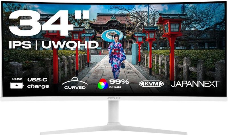 JAPANNEXT - JN-IPS34Q-HC6-W - Curved Monitor - Wit - 34 inch - UWQHD (3440x1440) - HDR & KVM