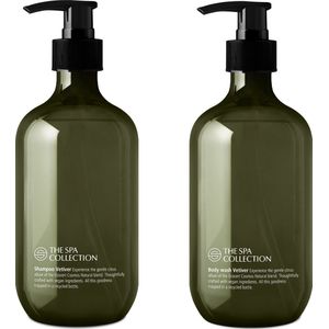 The Spa Collection Vetiver - Ecocert Cosmos Natural - Shampoo + Body Wash - 475 ml gerecyclede pompfles - Set van 2 stuks