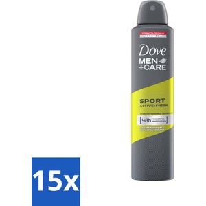 15 x Dove - Deodorant - Spray Men - Sport Active + Fresh - Energiek en verfrissend - 250 ml - Langdurige Bescherming - Dove Men+Care - Hydraterend - Deodorant Spray