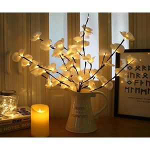 Kunstbloemen Orchidee kunstplant LED decoratie takken met 20 lampjes warm wit licht