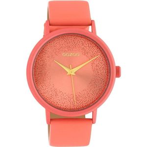 OOZOO Timepieces - Perzik roze horloge met perzik roze leren band - C10580 - Ø42