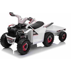 Elektrische kinderquad - Met aanhanger - 6V 7AH - Accuvoertuigen - Elektrische kinder motor - 3-7km/u - 2 tot 4 jaar - Wit