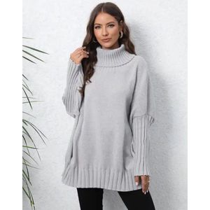 ASTRADAVI Winter Mode - Trui - Dames Gebreide Coltruien - Warme en Stijlvolle Oversized Pullover Sweater - One Size - Lichtgrijs