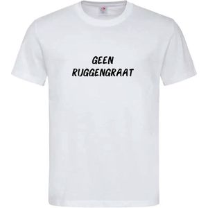 T-shirt Unisex Volwassenen Grappig Tekst ""Geen ruggengraat"" Op Voorkant | korte mouw | Wit/zwart | maat XL