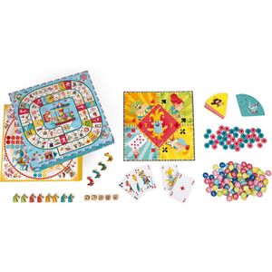 Janod Carrousel Spellendoos - 50 spelletjes in kermisthema - Geschikt voor kinderen van 5-12 jaar - 2-6 spelers