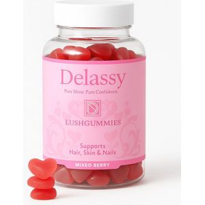 Delassy LushGummies – Haar, Huid & Nagels • Halal • Biotine Vitamines • Suikervrij • 60 Gummies • Mixed Berry