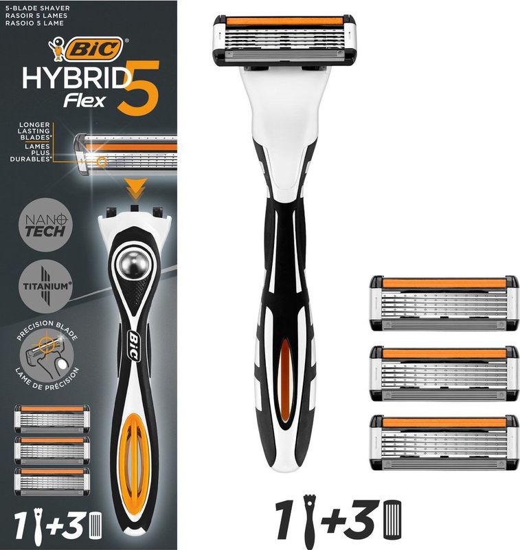 BIC - Hybrid 5 Flex - Scheermesjes - 1 Handgreep + 3 Navullingen - Titanium Coating