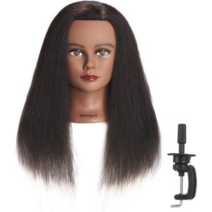 Mannequin Hoofd 16 inch - Oefenpop met 100% Echt Haar voor Kappers en Stylisten