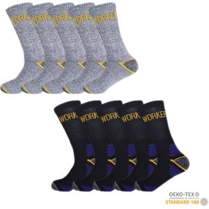 Gianvaglia 10 Pack Werksokken | Katoen | Antislip | Heren Sokken | Mix Zwart/Blauw | Grijs | Maat 43-46
