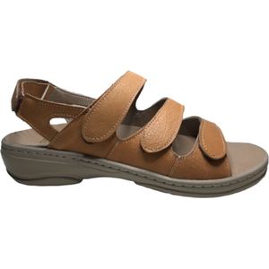 Manlisa Mt 36 platte lederen comfort sandalen 4 velcro's 504 camel geschikt losse steunzolen