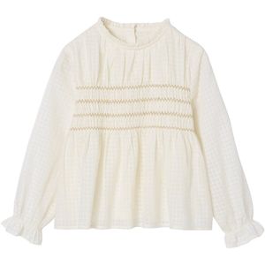 Blouse - Ecru - Meisjes - Met Geborduurde Smocks - Lange Mouwen