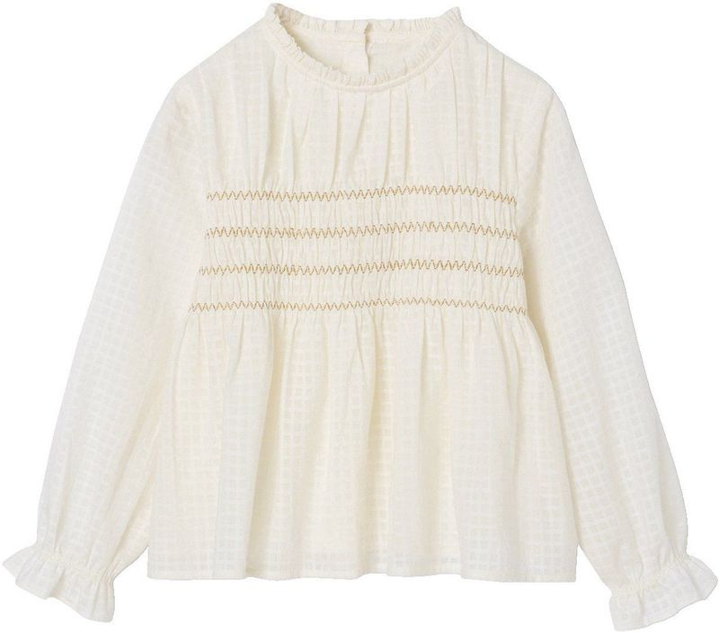 Blouse - Ecru - Meisjes - Met Geborduurde Smocks - Lange Mouwen