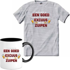 Autorace is een goed excuus om te zuipen | Race Fan kleding | Supporter | Dutch Army | Autosport Cadeau | Bier Kado Tip | - T-Shirt met mok - Unisex - Donker Grijs - Gemêleerd - Maat XL