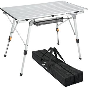 Campingtafel, opvouwbaar, klaptafel, campingtafel met aluminium frame, oprolbaar tafelblad, inklapbaar, in hoogte verstelbaar, incl. draagtas, 90 x 51,5 cm, tot 45 kg, zilver