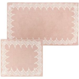 Badmat 2 Stuk Set - Hoogwaardige Kwaliteit - Poederroze - Franse Guipure - 60x100, 50x50 - Deurmat - Badmatten - Vloermat - Douchemat - WC Mat -  Bath Mat 2 Piece Set - Powder Pink - Shower Mat - WC Mat