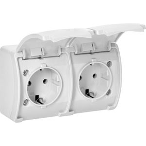 Buiten wandcontactdoos opbouw - Dubbele wandstopcontact IP44 - Stopcontact buiten Schuko - Wit