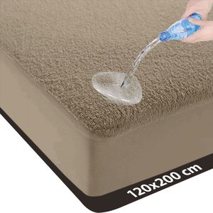 Matrasbeschermer 120x200 - LitaLente - Matrasbeschermers - Waterdichte Matrasbeschermer 120x200 - Hoeslakenbadstof Matrasbeschermhoezen - Antibacteriëel - Rondom Elastiek - Taupe - Waterdichte Matras Beschermer Incontinentie Matrasbeschermer