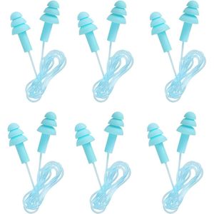 Allecto plus - Herbruikbare oordopjes siliconen 6 paar waterdicht met koord geluidsreductie 32 dB Gehoorbescherming Zwemmen en Slapen