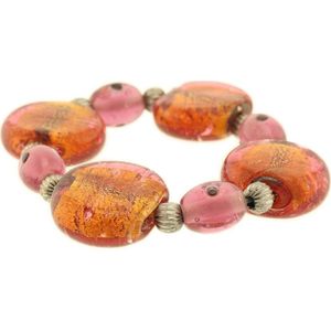Behave Dames elastische kralen armband roze oranje 16 cm