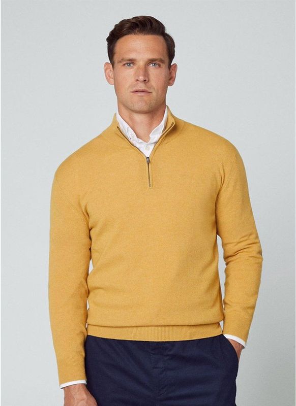 Hackett Merino Half Rits Trui Geel S Man
