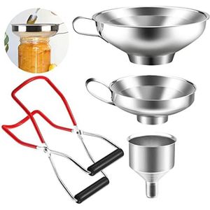 4-delige roestvrijstalen keukentrechter set met tang voor jam en vloeistoffen