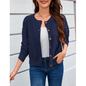 Gebreid Vest Cardigan Dames Kort Elegant Lange Mouw Gebreid Cardigan met Knopen Casual Schouder Jas Bolero Top voor Herfst Winter Zwart XL