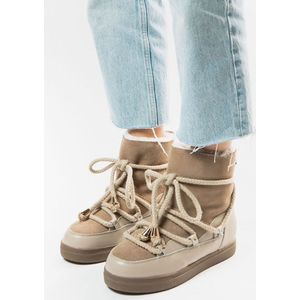 Sacha - Dames - Beige suède veterboots met imitatiebont - Maat 37