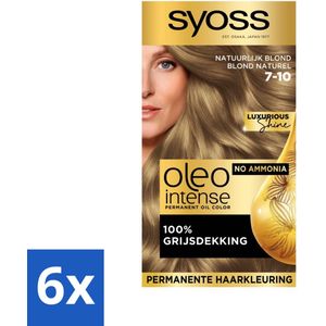 6 x SYOSS - Oleo Intense 7-10 - Haarverf - Permanente Haarkleuring - Natuurlijk blond - Langdurige Kleur - Permanente Haarkleur - Blonde Haarkleur - Grijsdekking - Ammoniakvrije Haarkleur - Haarkleur Zonder Ammoniak