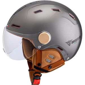 Demm Speed Pedelec helm - NTA 8776 Geschikt als Elektrische fiets, Snorfiets, Scooter, Brommer Helm - Vespa jethelm met vizier - Volwassenen - XL - Titanium - Gratis helmtas