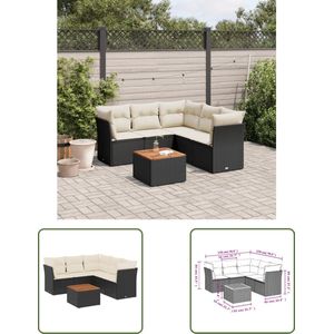 The Living Store 6-delige Loungeset met kussens poly rattan zwart - Loungeset - Tuinlounge - Loungemeubels - Buitendining - Outdoor Living