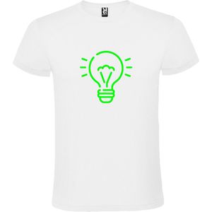 Wit T shirt met print van "" Light bulb / gloeilamp "" print Groen size L