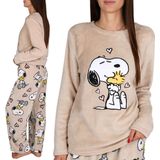 Snoopy - POLAR - Tweedelige Pyjama - Beige - Warme Pyjama met Lange Mouwen
